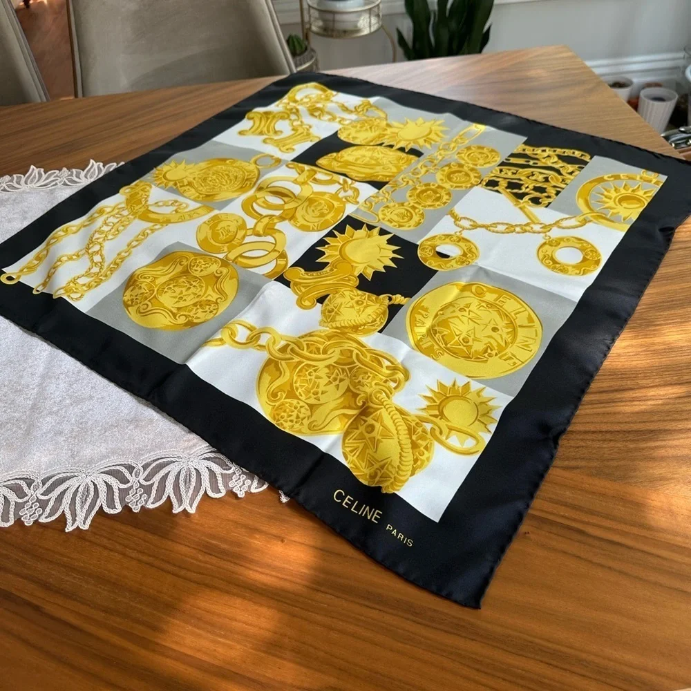 CELINE Paris Jewerly Print Scarf 100% Silk Square 26" Black New without Tag. - Picture 10 of 13